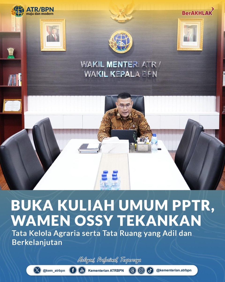 kem_atrbpn's tweet image. BUKA KULIAH UMUM PPTR, WAMEN OSSY TEKANKAN Tata Kelola Agraria serta Tata Ruang yang Adil dan Berkelanjutan

Berita selengkapnya, kunjungi:
atrbpn.go.id/berita/buka-ku…

#KementerianATRBPN
#MelayaniProfesionalTerpercaya
#MajuDanModern
#MenujuPelayananKelasDunia