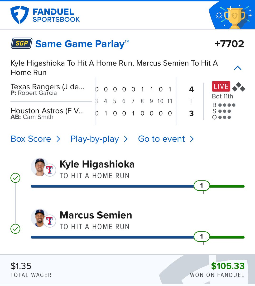 SportCapitalM's tweet photo. MLB homeruns SGP winner 😎😀😎 https://t.co/u6aVVai8Nt