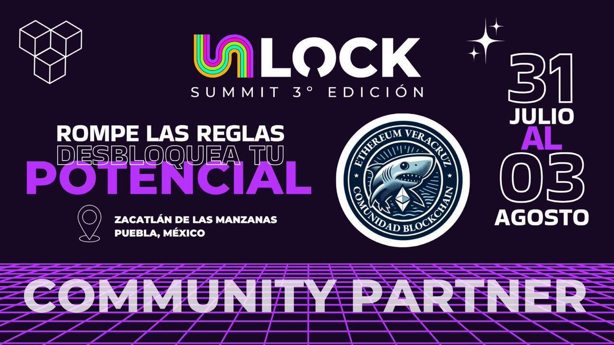 ETH_Veracruz's tweet image. Nos emociona anunciar que somos Community Partners de #UnlockSummit2025! 💜✨
 Un congreso diseñado para mujeres empresarias, emprendedoras y líderes.

Charlas inspiradoras, talleres y workshops, networking, tecnología arte, conciencia y mucho más

📍 Zacatlán de las Manzanas,…
