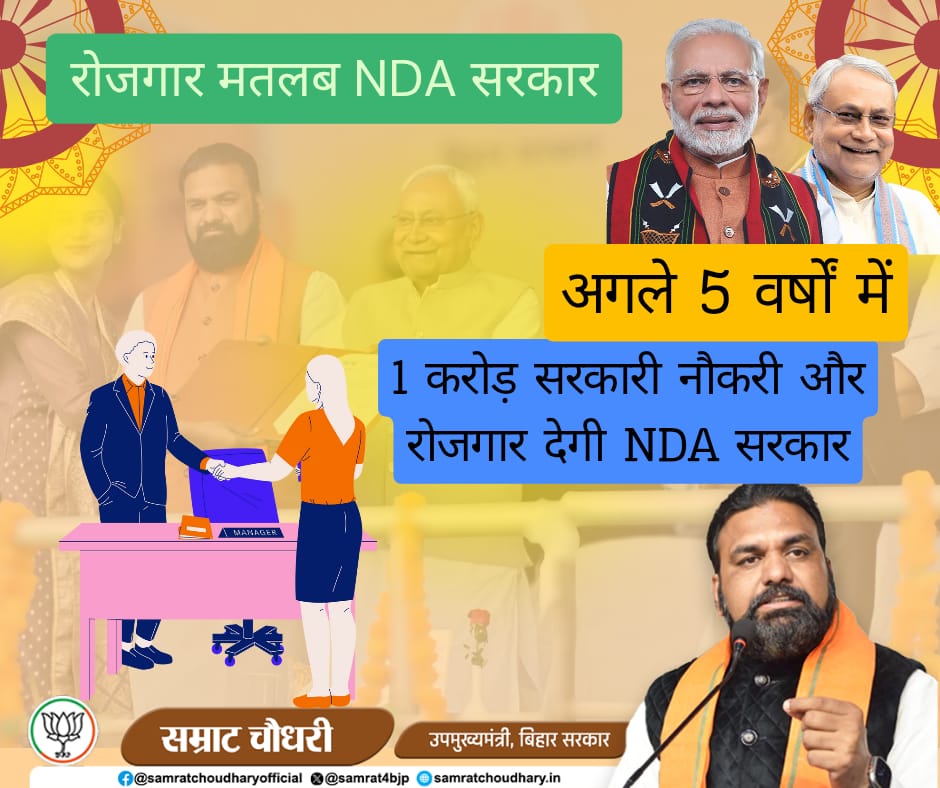 अगले 5 वर्षों में 1 करोड़ सरकारी नौकरी और रोजगार देगी NDA सरकार.

#NDA4Bihar
#SarkariNaukari
#JobsInBihar
#ndasarkar
#NitishKumar