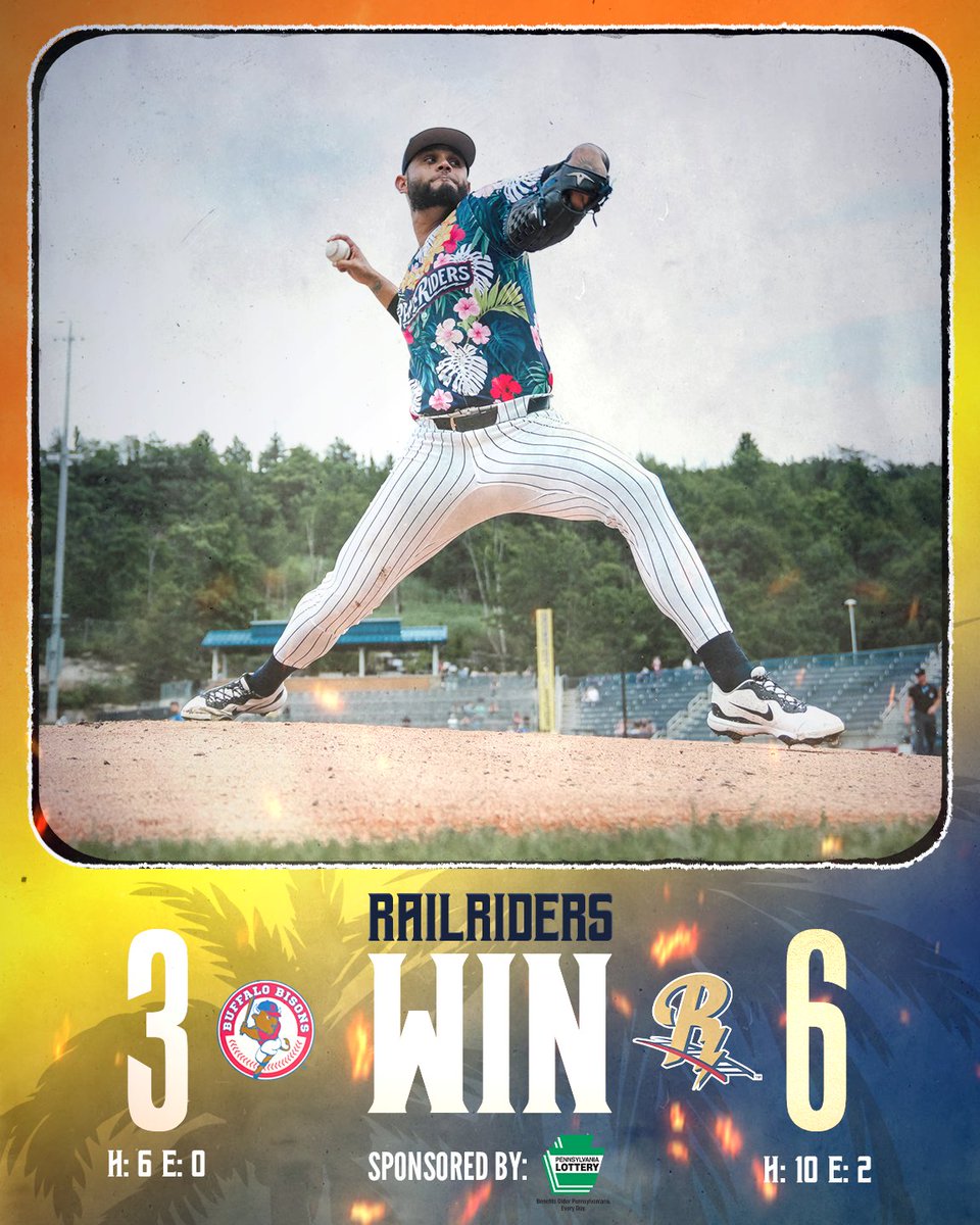 SWB RailRiders (@swbrailriders) on Twitter photo Good Vibes. 😎
Win Recap: loom.ly/-5HBkgQ
Tonight's win is sponsored by the <a href="/PALottery/">Pennsylvania Lottery</a> on Margaritaville Night presented by GIANT. Good Vibes. 😎
Win Recap: loom.ly/-5HBkgQ
Tonight's win is sponsored by the <a href="/PALottery/">Pennsylvania Lottery</a> on Margaritaville Night presented by GIANT.