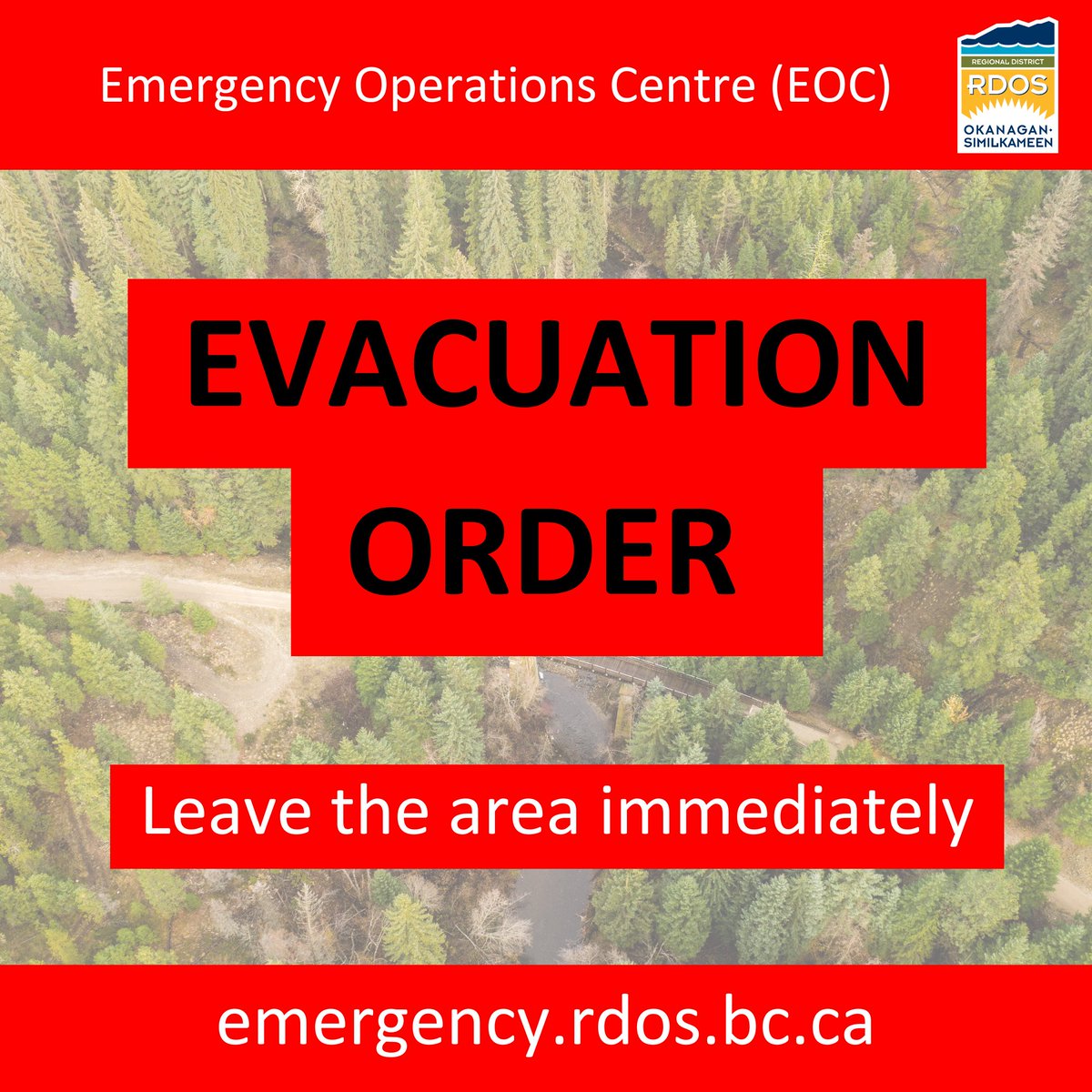 EmergMgtRDOS's tweet image. EOC Evacuation Order and Alert: August Lake Wildfire (K60923) – Saturday, July 12, 2025, 7:00 pm

The RDOS EOC is issuing an Evacuation Order and Alert due to the August Lake Wildfire in Electoral Area “H.”

More info:  rdos.bc.ca/assets/COMMS-2…