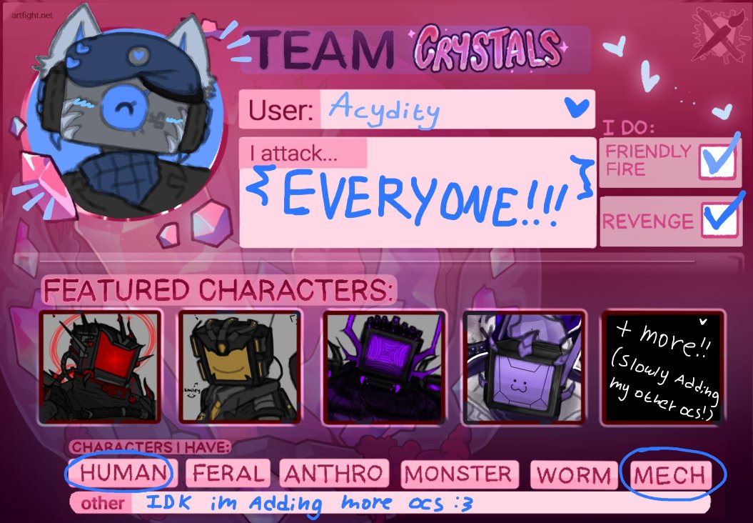 gravekitt's tweet image. Hello everyone! I&apos;m on ArtFight! :)
come Art &quot;FIGHT&quot; me.... heh... (and I too, shall Art &quot;FIGHT&quot; . . you... muahahaa)

artfight.net/~acydity ^_^ !!!!