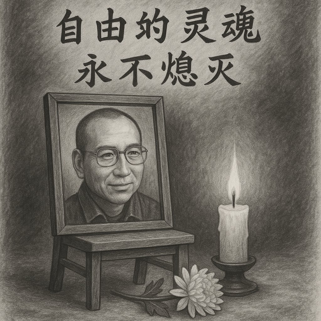 纪念诺贝尔和平奖获得者刘晓波先生逝世八周年。自由的灵魂，永不熄灭！