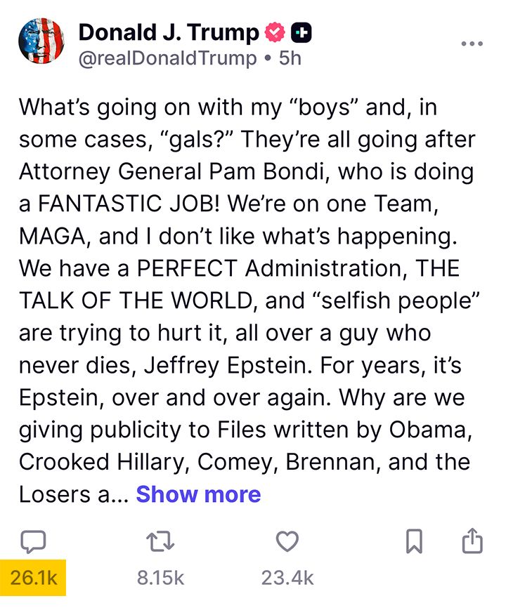 The imbecile in the White House is getting ratioed by his own cult.