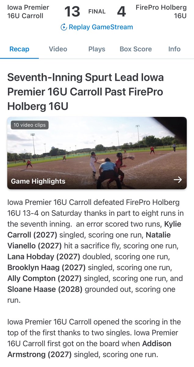 Iowa Premier 16U - Carroll 🥎 (@ip_09_chi) on Twitter photo Solid win today in game 1 of bracket. We look to keep it rolling tomorrow morning at 9:45 AM. <a href="/IowaPremierFP/">Iowa Premier Fastpitch</a> Solid win today in game 1 of bracket. We look to keep it rolling tomorrow morning at 9:45 AM. <a href="/IowaPremierFP/">Iowa Premier Fastpitch</a>