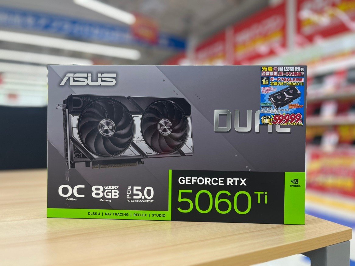 ap_shizuoka's tweet image. 只今ボーナスセール中にて、RTX5060tiを特価でご案内!
先着1台限定になります!!早い者勝ちです😉
#アプライド #PC #ゲーミングパソコン #PCパーツ #自作PC #ASUS #グラフィックボード