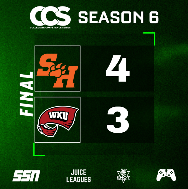 CollegiateCCS's tweet photo. THE RUN CONTINUES FOR SAM HOUSTON STATE! #7 SHSU STUNS #3 WESTERN KENTUCKY IN GAME SEVEN TO ADVANCE TO THEIR FIRST EVER CONFERENCE TOURNAMENT CHAMPIONSHIP!

@SHSUEsports are championship bound and will take on #1 Florida International this week! https://t.co/MWHvK6XUa7