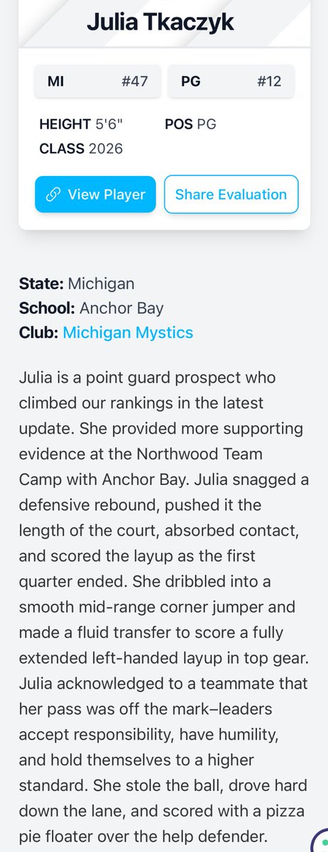 Rusty Zeiter (@tch_gbb) on Twitter photo Appreciate the recognition <a href="/CoachEvanBell/">Evan Bell</a> … <a href="/juliatkaczykab/">Julia Tkaczyk</a> has continued to grow & establish herself as a team/floor leader. She’s a must watch in July!
<a href="/MSP_Doug/">Doug Vincent</a> <a href="/MImystics/">Michigan Mystics</a> Appreciate the recognition <a href="/CoachEvanBell/">Evan Bell</a> … <a href="/juliatkaczykab/">Julia Tkaczyk</a> has continued to grow & establish herself as a team/floor leader. She’s a must watch in July!
<a href="/MSP_Doug/">Doug Vincent</a> <a href="/MImystics/">Michigan Mystics</a>