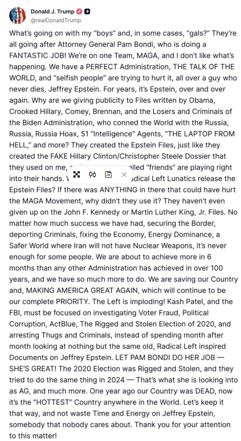 BREAKING: 🇺🇸 Trump Publishes Statement on Epstein Matter and Rumors About Associates.