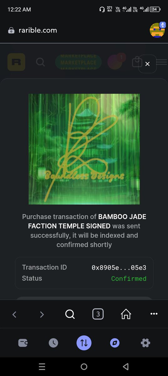 bazaidkhan381's tweet photo. "Just minted my latest NFT, "BAMBOO JADE FACTION TEMPLE SIGNED" on Rarible! ๐โจ Experience the art of Boundless8design in a whole new dimension. THANK YOU ๐ @8BOUNDLESS
#NFTArt #Boundless8design #Rarible #DigitalArt" https://t.co/ZHygVbOjJJ