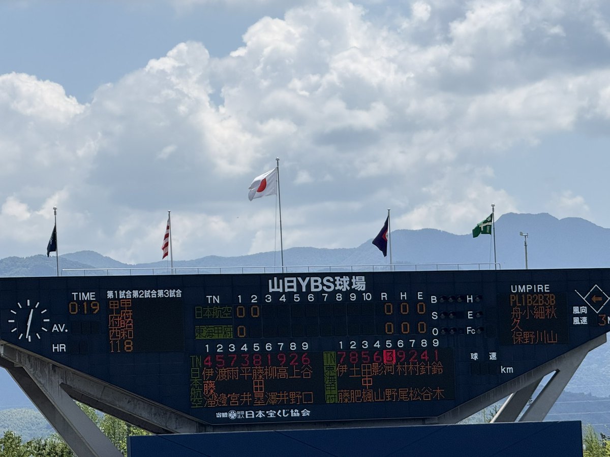 shonanwing2002's tweet photo. 高校野球山梨大会1回戦
日本航空0-0東海大甲府
2回表終了
日本航空
００｜０
０｜０
東海大甲府

#日本航空学園 #日本航空高校 #日本航空 https://t.co/L0KLjHXdqw