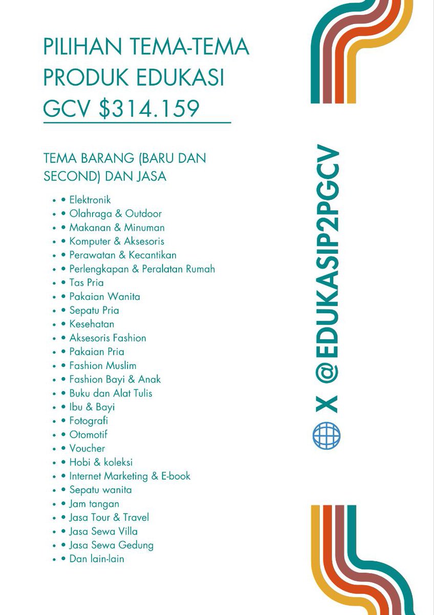Edukasi P2P GCV $314.159 (@edukasip2pgcv) on Twitter photo Jasa Sosial / Santunan / Kemanusiaan
Contoh:
✅Jasa santunan (bantuan tunai/natura)
✅Jasa bimbingan sosial (konselor, pekerja sosial)
✅Lembaga amal / NGO
Relawan kemanusiaan
📲 Ikuti Akun Resmi Duta GCV Resmi di Platform X :
<a href="/dorisyincpa/">Doris Yin 东方紫莲🪷</a>
<a href="/NoncePadja/">NONNY PADJA NTT 🦅❤GCV ambassador indonesia 🦅</a>
<a href="/jojo102102/">JoJo-π</a> Jasa Sosial / Santunan / Kemanusiaan
Contoh:
✅Jasa santunan (bantuan tunai/natura)
✅Jasa bimbingan sosial (konselor, pekerja sosial)
✅Lembaga amal / NGO
Relawan kemanusiaan
📲 Ikuti Akun Resmi Duta GCV Resmi di Platform X :
<a href="/dorisyincpa/">Doris Yin 东方紫莲🪷</a>
<a href="/NoncePadja/">NONNY PADJA NTT 🦅❤GCV ambassador indonesia 🦅</a>
<a href="/jojo102102/">JoJo-π</a>