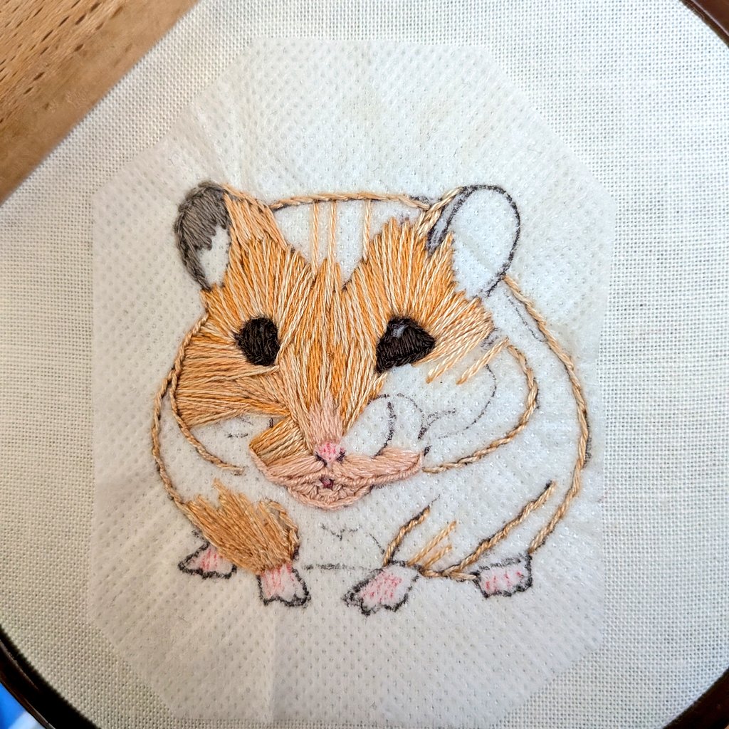 handmade_fsst's tweet photo. 今日はハムスターを刺繍してます🐹
キンクマさんになる予定(*´ω｀*) https://t.co/8OObX3MgJZ