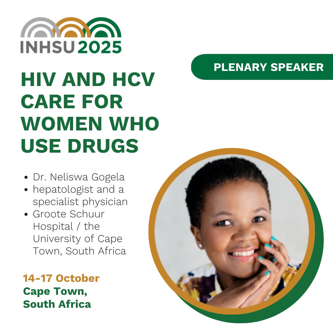 INHepSU's tweet image. How can we better support women who use drugs?
Dr. Neliswa Gogela @UCT_news will unpack #HIV and #HCV care for women at INHSU 2025 in Cape Town.
Register before 27 July for EarlyBird savings
inhsu.org/events/inhsu-2… #WorldhepatitisDay #harmreduction