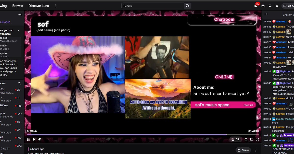 HouseOfClo (@houseofclo_) on Twitter photo the random 2 hour karaoke stream wit <a href="/sof_btw/">sof (used to be cherybaby)</a> was a sucess - it's wow time come chill twitch.tv/houseofclo the random 2 hour karaoke stream wit <a href="/sof_btw/">sof (used to be cherybaby)</a> was a sucess - it's wow time come chill twitch.tv/houseofclo