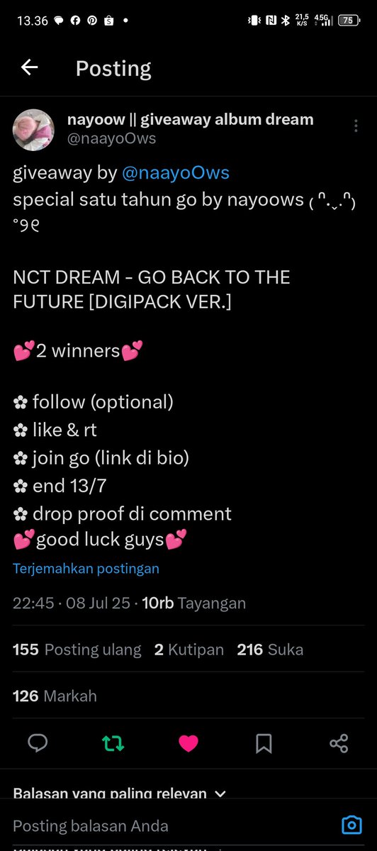 gladvatore's tweet photo. @naayoOws Done, ya kak, happy 1st anniversary buat go nya ya kak nay, semoga Go nya semakin rame dan semoga rejekinya lancar selalu. Makasih ya kak pokoknya trusted banget deh jajan Go ini🥰🤗 https://t.co/yo8LymKvnY