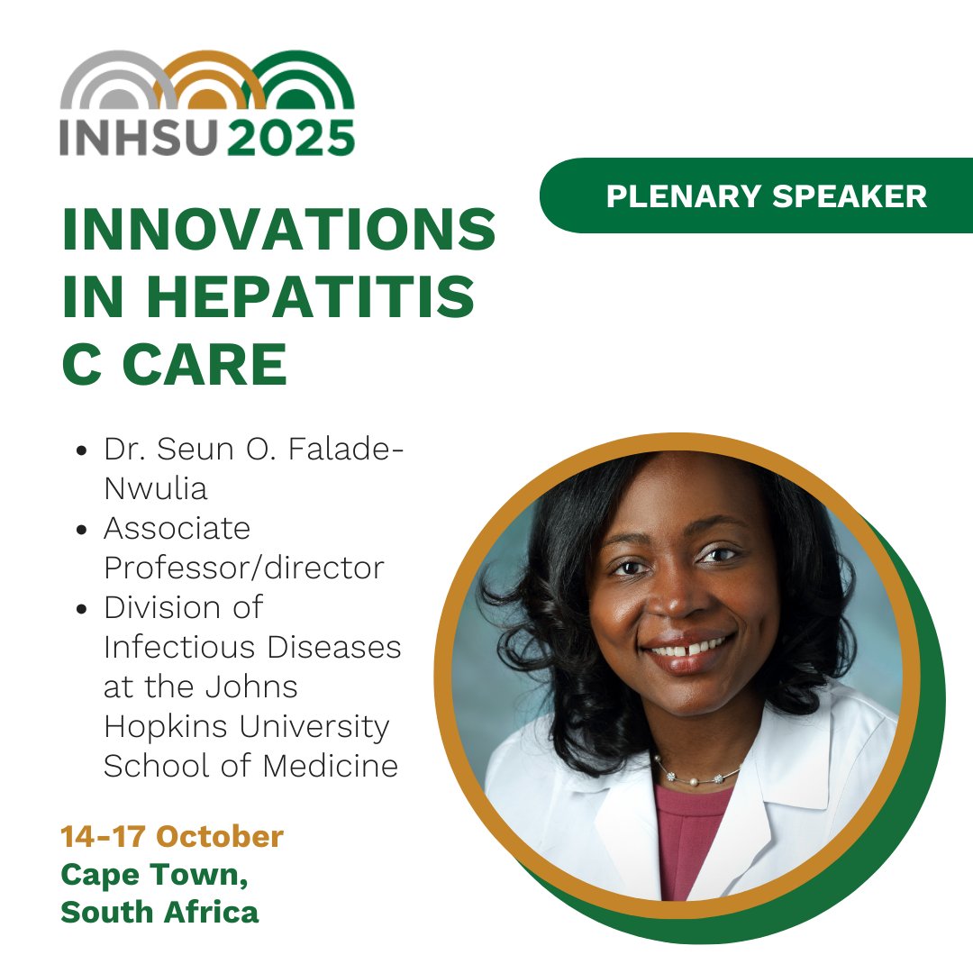 INHepSU's tweet image. INHSU 2025 will bring together hundreds of researchers, healthcare providers, harm reduction experts, policymakers, & advocates to hear from speakers inc. Dr Seun Falade-Nwulia. @HopkinsMedicine. Register before Sunday to secure your earlybird discount inhsu.org/inhsu-2025/
