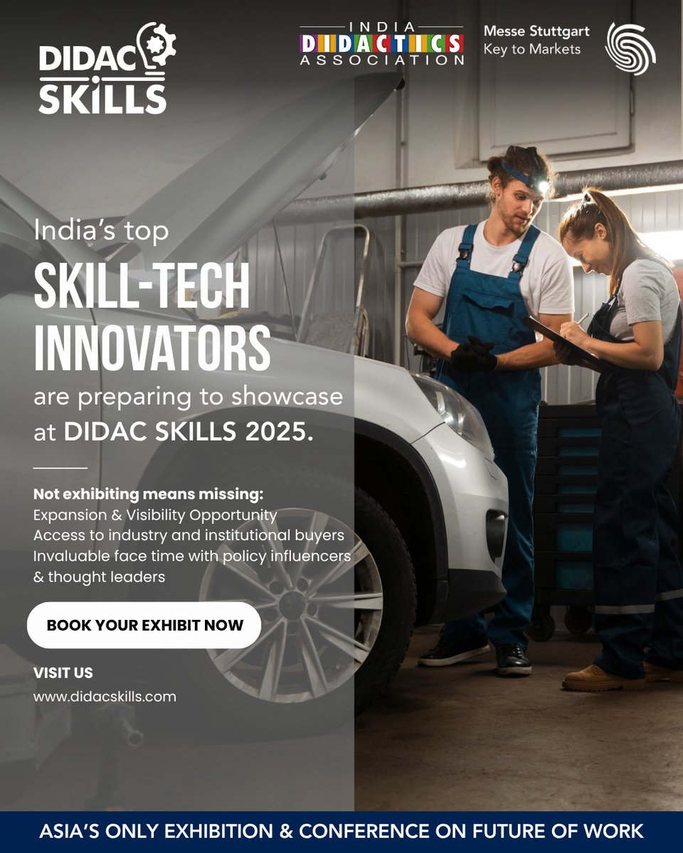 India’s top innovators are gearing up for DIDAC Skills 2025 -are you in?

Missing out means missing:
Brand visibility that drives growth
Direct access to buyers &amp; institutions
Strategic face time with policymakers

Register Now: didacskills.com