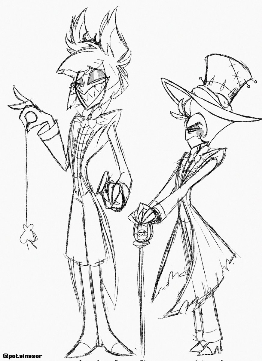 potainasor's tweet image. 🍎LUCIFER &amp;amp; ALASTOR 📻 clothes swapped [sketch] 

I&apos;ll finish this after tuesday, but you guys can share it for more ppl to know my little clothes swaps :&amp;gt; 
#LuciferMorningstar #HazbinHotel #helluvaboss #radioapple #Alastor