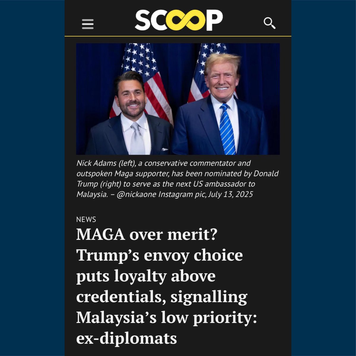 Isu Duta US yg baru ke Msia.

Layari : scoop.my/news/264032/ma…