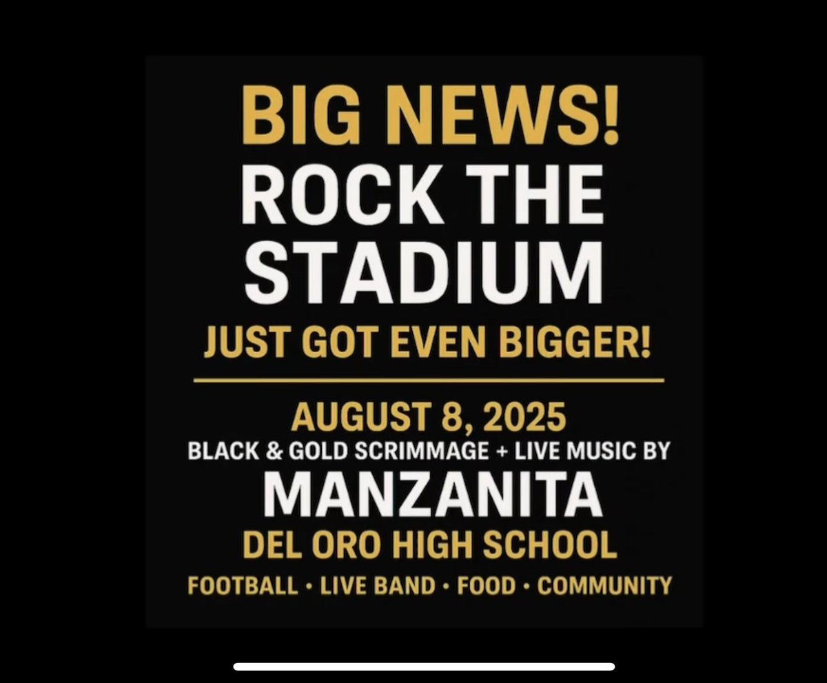 🏈 The Wait is Over! Del Oro Football is BACK! 🏈 

The Golden Eagles are fired up for an unforgettable 2025 season and it all kicks off with the Rock the Stadium and the Black &amp; Gold scrimmage on August 8th! 🖤💛