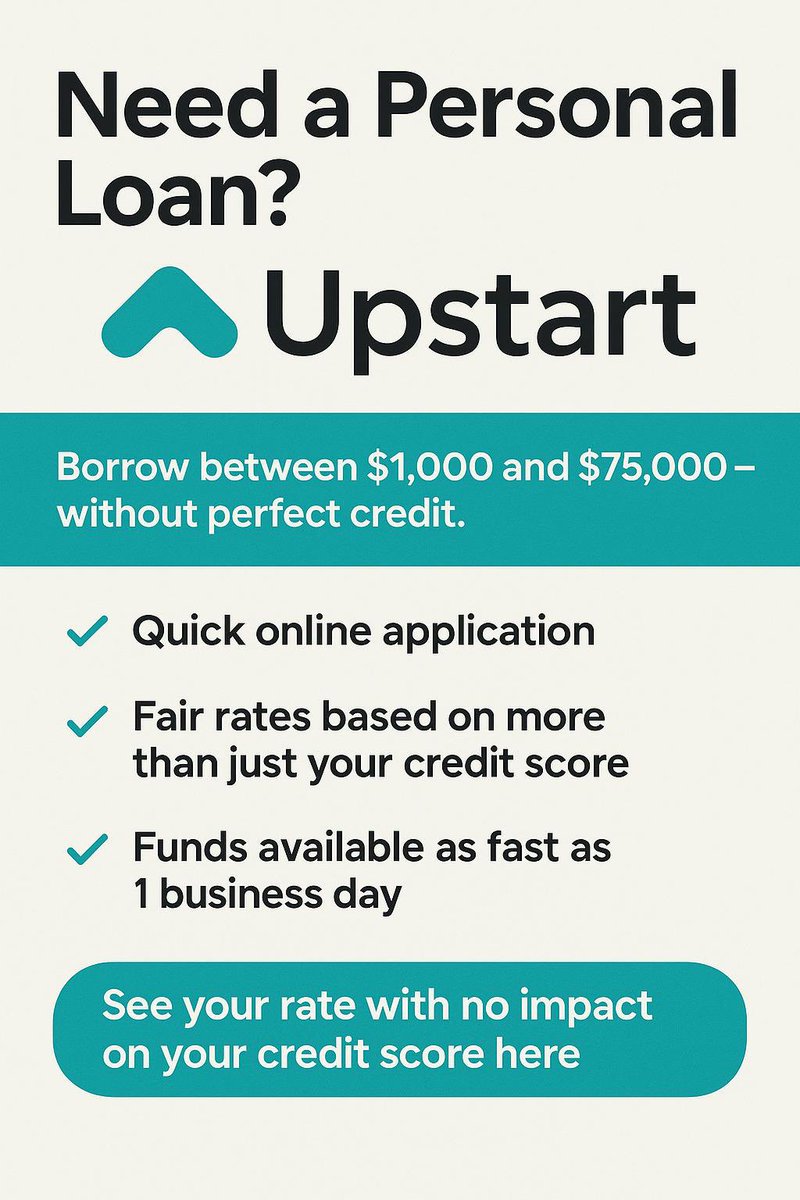 infoddictive's tweet image. US ONLY 🇺🇸 Need a Personal Loan? Upstart Can Help.
Borrow between $1,000 and $75,000 — without perfect credit.
✔ Quick online application
✔ Fair rates based on more than just your credit score
✔ Funds available as fast as 1 business day
See your rate with no impact on your…