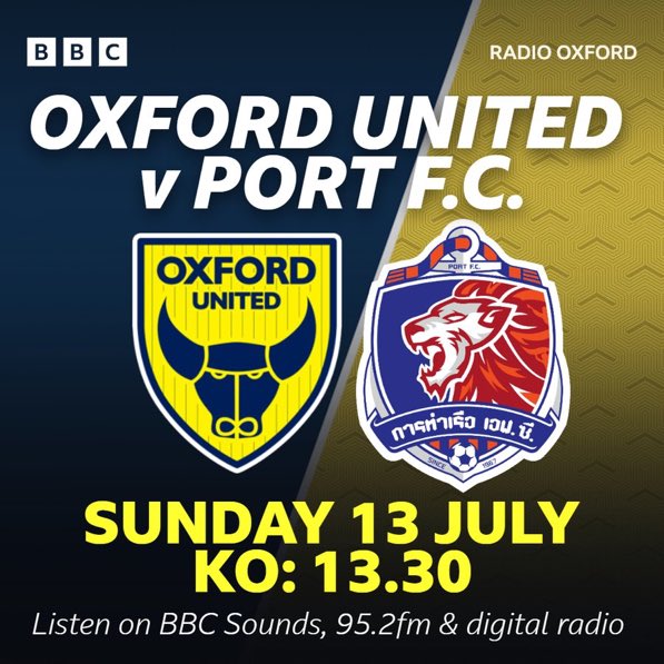 bbcoxfordsport's tweet image. LIVE TODAY: Oxford Utd will face Thai side Port FC in the President’s Cup final! 🏆 #oufc
🔊 Hear it all, live from the Indonesian city of Bandung, on BBC Radio Oxford from 13.30 UK time. ⤵️
bbc.in/44XFgR5