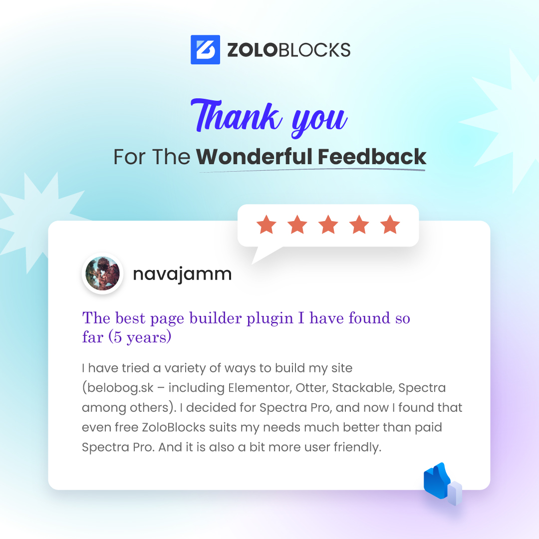 BdThemes (@bdthemescom) on Twitter photo Thanks for sharing your experience, Navajamm! It’s great to hear that our free ZoloBlocks fits your needs better than paid options. For anyone still deciding, why not try <a href="/zoloblocks/">ZoloBlocks</a> yourself? You might just fall in love with it too! 😊
And to our amazing community — over 600 Thanks for sharing your experience, Navajamm! It’s great to hear that our free ZoloBlocks fits your needs better than paid options. For anyone still deciding, why not try <a href="/zoloblocks/">ZoloBlocks</a> yourself? You might just fall in love with it too! 😊
And to our amazing community — over 600