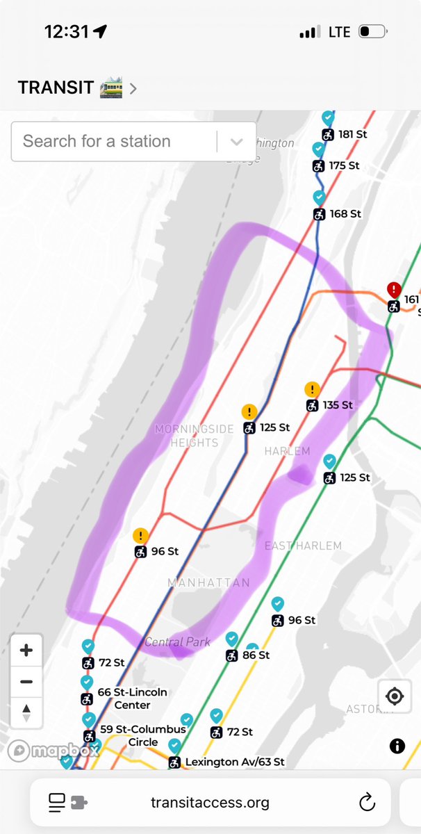 iamjoelchapman's tweet photo. Dear @MTA ,

Tonight, it is completely impossible to go uptown in this entire stretch of Manhattan. 

Elevators out: 

- 96 uptown 1/2/3
- 125 uptown A/C/B/D
- 135 uptown 1/2/3

IMAGE DESCRIPTION:
Map of MTA elevators. Three yellow exclamation marks on 96, 125, and 135 https://t.co/s4WFvEMLRS