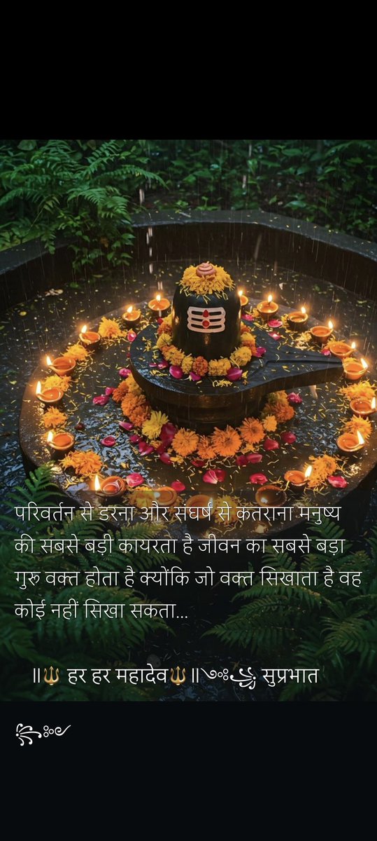🌺✨ हर हर महादेव ✨🌺
धूल भरी राहों में भी, शिव नाम का उजाला है,
संसार की हर चिंता से, बस महाकाल ने निकाला है।
भक्ति में डूब जाऊं मैं, यही अरमान सच्चा है,
भोले के चरणों में ही, मेरा जीवन अच्छा है।

🔱 हर हर महादेव मित्रो 🔱🙏
🙏हर हर महादेव 🙏🙏