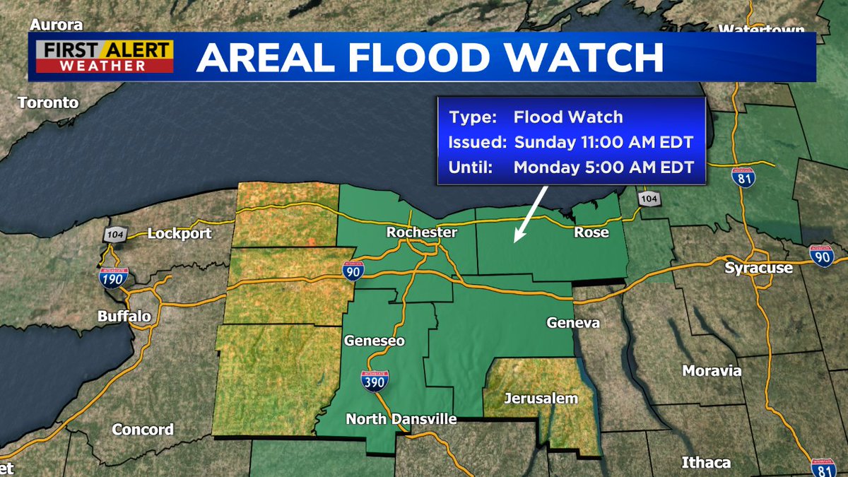 Roc_wx_leader's tweet image. Parts of Western New York are under an Areal Flood Watch. For weather updates go to whec.com/weather/