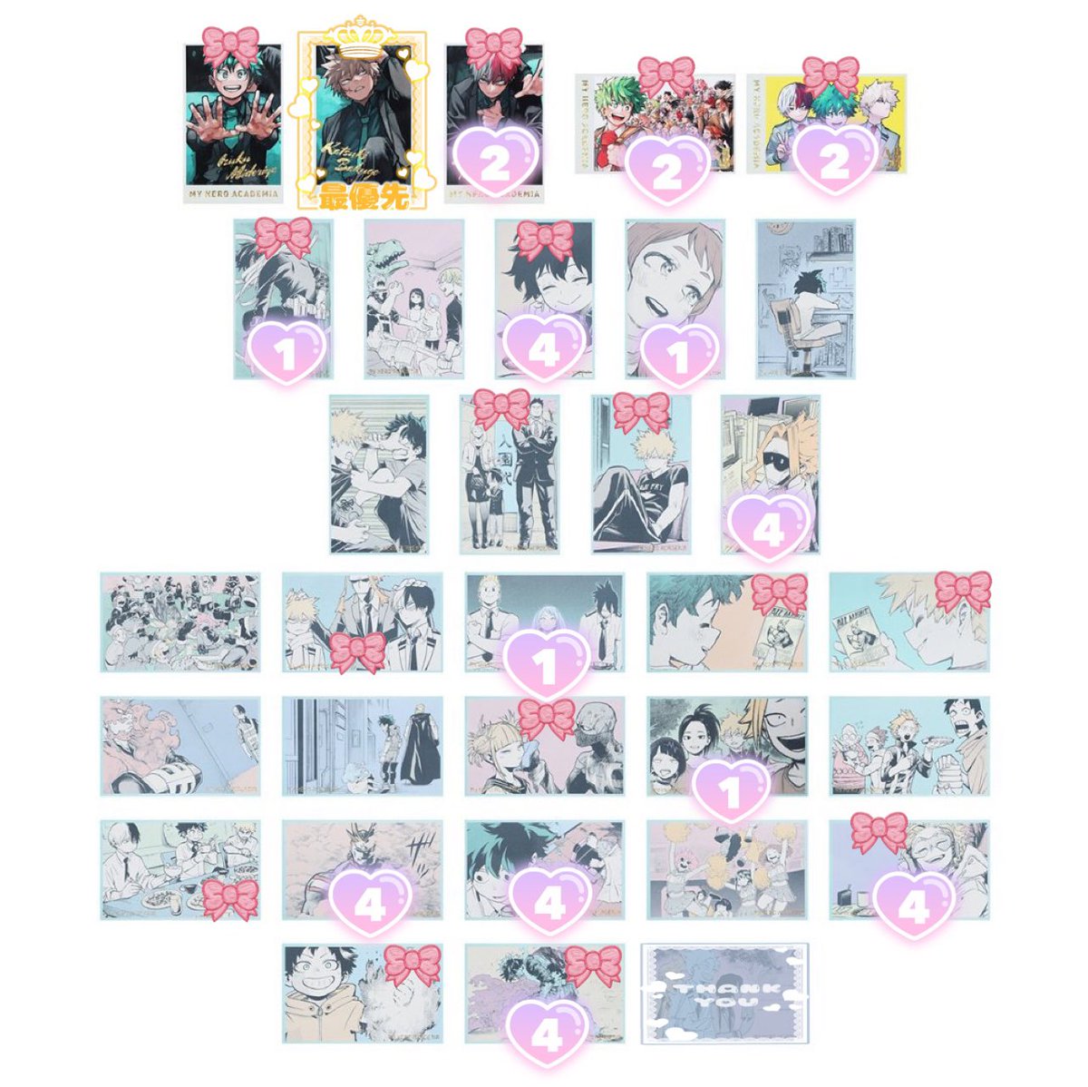 【交換】 僕のヒーローアカデミア ヒロアカ 原画展 メモリアルコレクション

譲　画像記載数、無記載各3

求　最優先爆豪

1部回収柄ではない推しも含まれてます。
箔押し爆豪含む場合無印↔別絵柄の爆豪、トガとの交換も◎

無印単体譲渡◎纏めて優先

8/1.8/7.8/21.8/28現地交換&gt;郵送