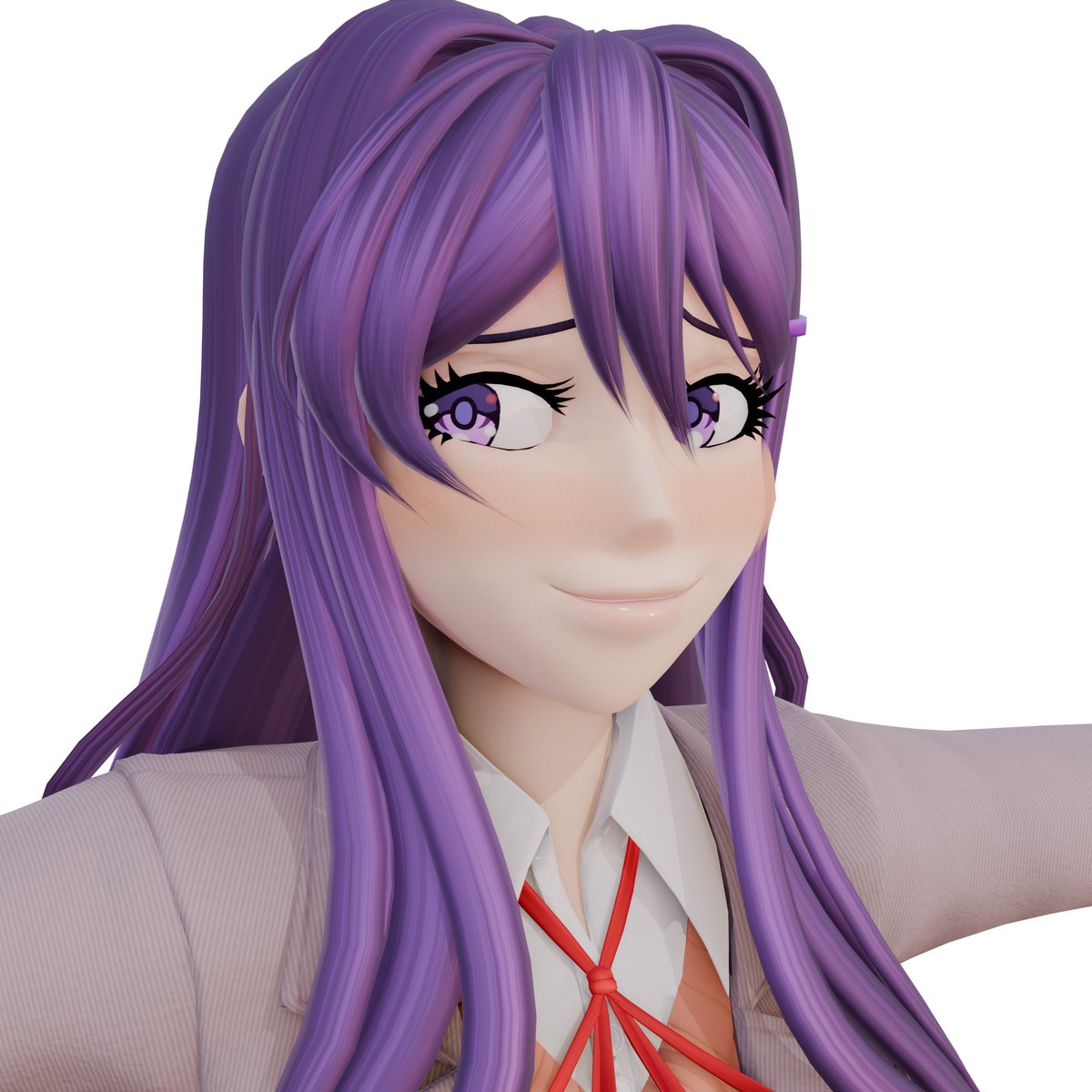 NickLuigi's tweet image. Yuri DDLC as a 3d model. I was gonna wait till she's fully finished but fuck you. Her model is done but all I need to do now is rig her. Really happy with how she came out #DDLC #ddlcyuri #ddlcfanart #blender #3dart