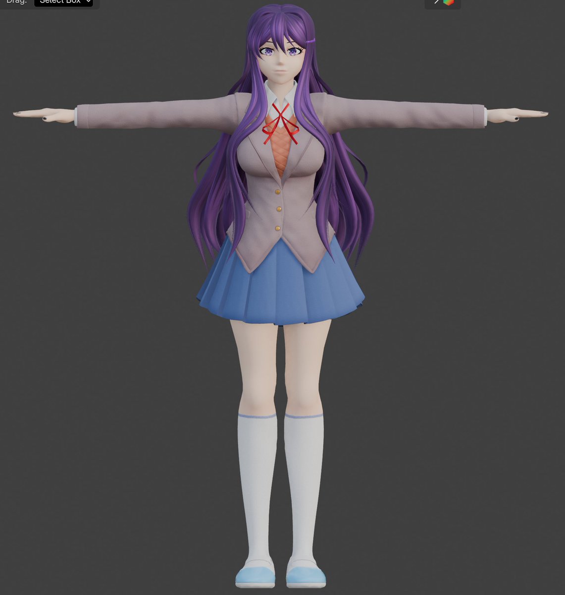 NickLuigi's tweet image. Yuri DDLC as a 3d model. I was gonna wait till she's fully finished but fuck you. Her model is done but all I need to do now is rig her. Really happy with how she came out #DDLC #ddlcyuri #ddlcfanart #blender #3dart