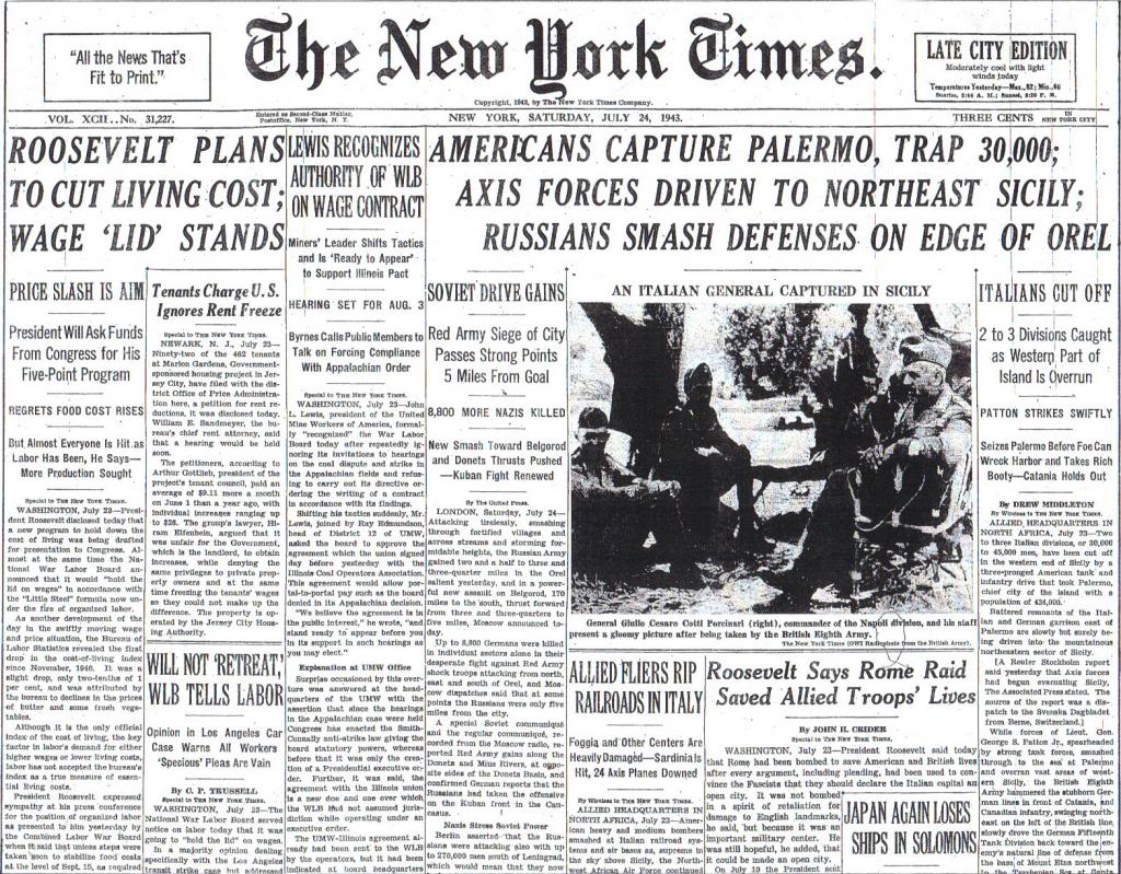 URDailyHistory's tweet image. 22 July 1943: During World War II, U.S. forces under General George Patton capture Palermo, Sicily, Italy. #Patton was given permission to take Palermo, but the order was rescinded. He claimed the message was garbled and took the city anyway. #WW2 #history #ad…