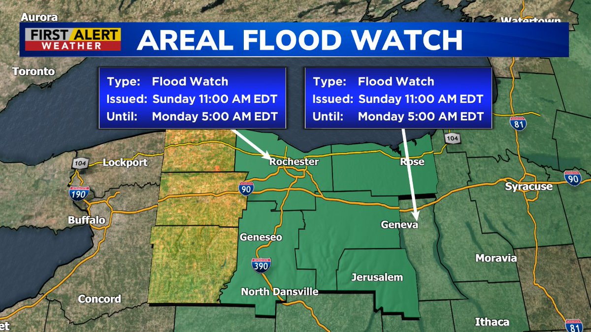 Roc_wx_leader's tweet image. Parts of Western New York are under an Areal Flood Watch. For weather updates go to whec.com/weather/