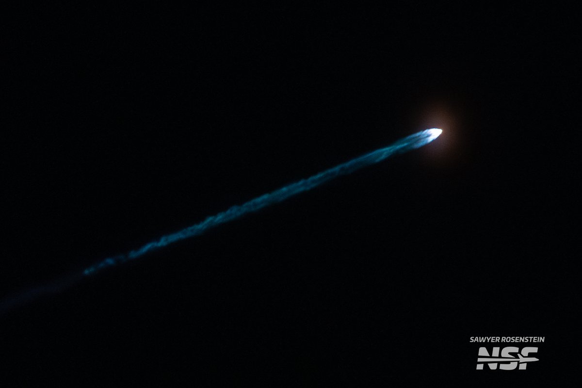 Brought out the big lens tonight to try and get a moon jellyfish, but alas my angle was off. However my angle was great to see the super long tail as Falcon 9 launches a satellite for Israel.

The higher it goes the blue-r the color too. This is from 150 miles south BTW.

Watch