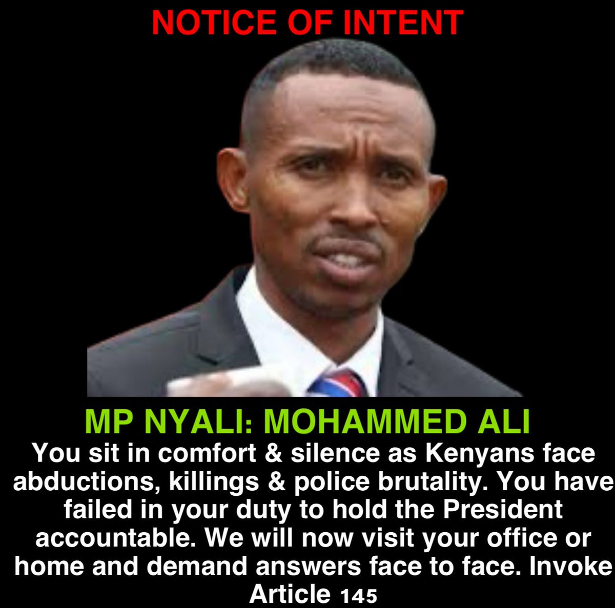 The President has ordered youths to be shot. All evidence is on video, yet you remain silent. Fulfill the trust placed on you to check power. #MpsVisitingDay