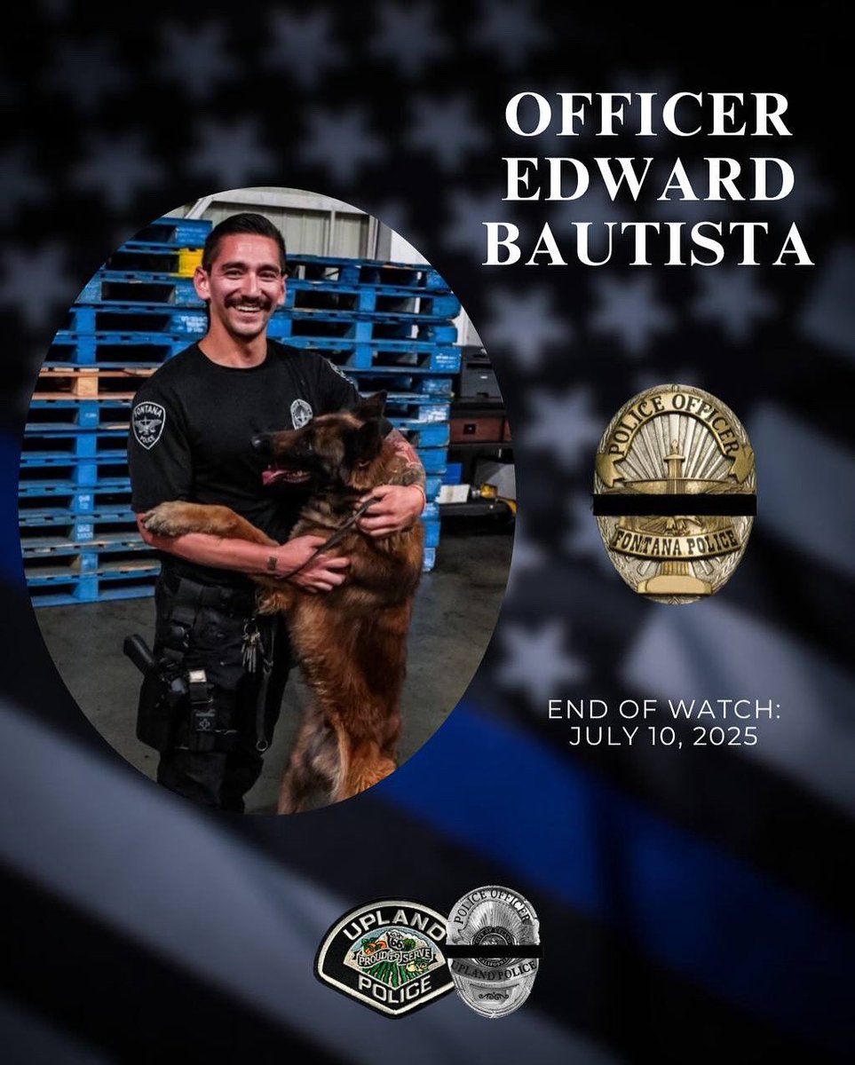 UplandPD's tweet image. On behalf of Chief Blanco and the men and women of Upland PD, we send our thoughts and prayers to the Bautista and @FontanaPD family.
Repost from Fontana PD:
“It is with heavy hearts that we announce the passing of Fontana Police Officer Edward Bautista, who went to be with the…