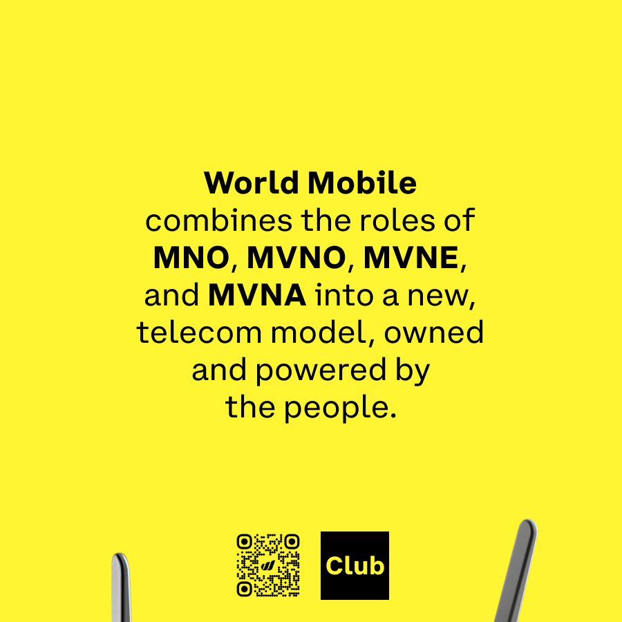 #WorldMobile blends the roles of MNO, MVNO, MVNE, and MVNA into a new telecom model: decentralized, people-owned, and powered by blockchain. 

It's a new network model, one that you can help run. 

🧵👇 How it works: worldmobile.club/mno