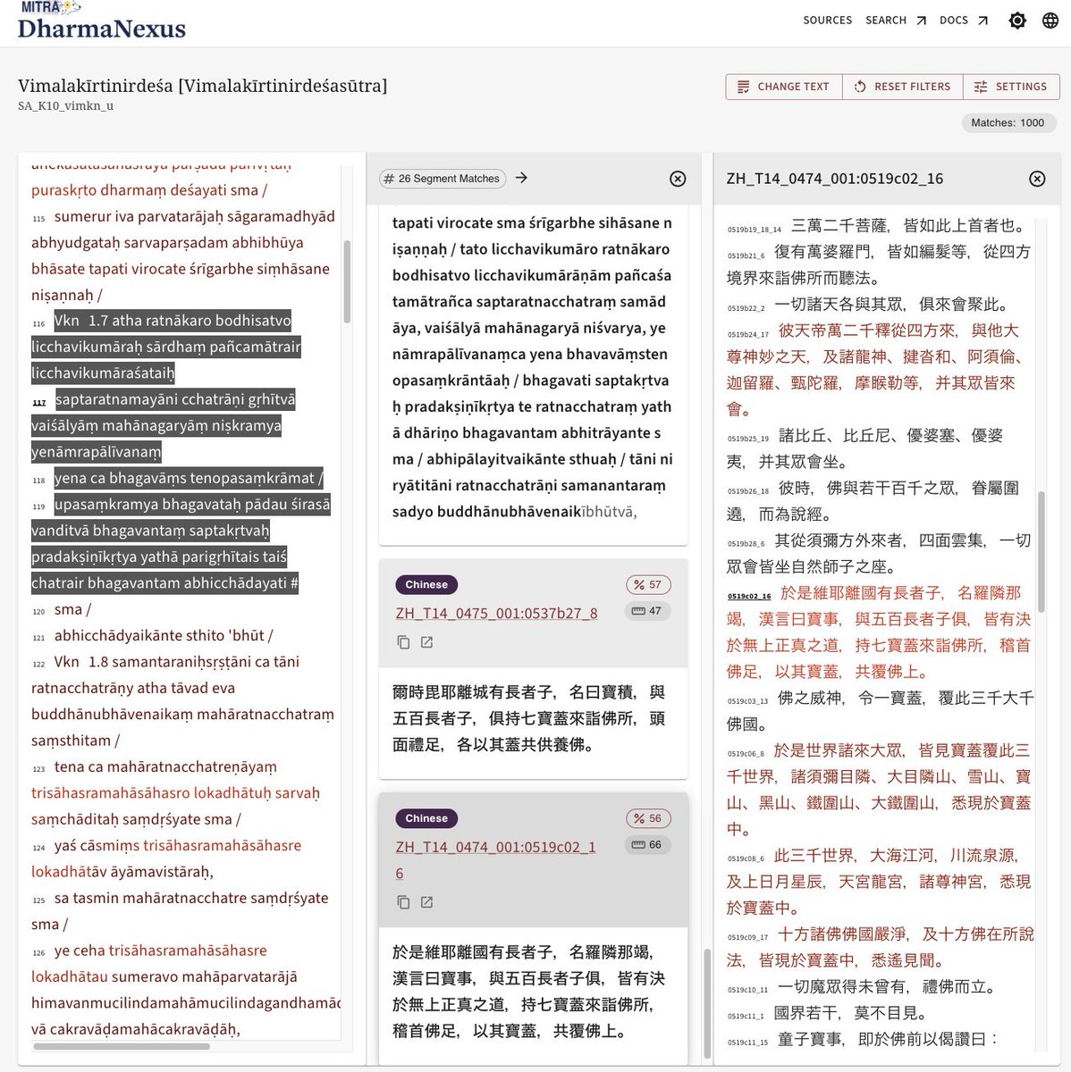 dharmamitra_ucb's tweet image. DharmaNexus is a powerful new database that allows to explore semantically related passages between Sanskrit, Tibetan, Pāli, and Chinese literature and will be available soon! Multilingual semantic matching has always been one of the top priorities of the MITRA project.