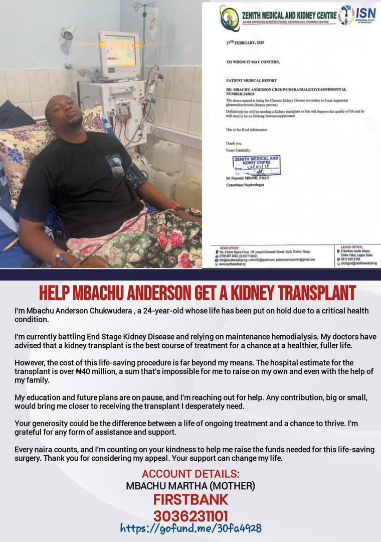 Unique_Rosie's tweet image. @PeterObi Good morning sir. My friend who is currently in NLS, is in dire need of financial assistance. He needs a kidney plant. He'll really appreciate every help he can get🙏