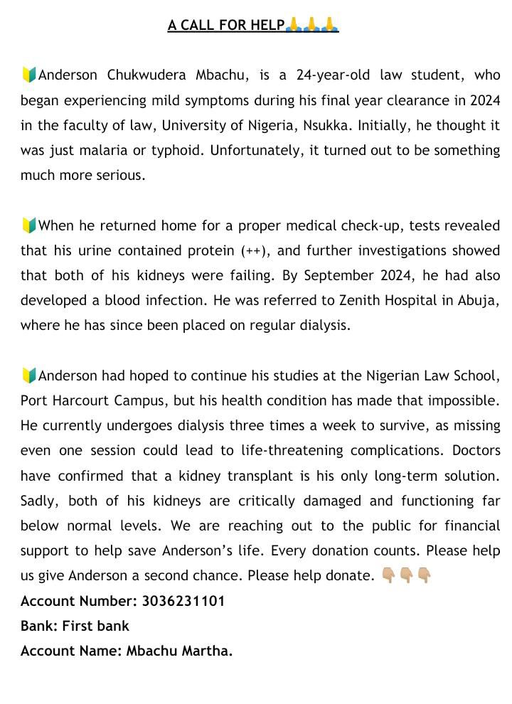 Unique_Rosie's tweet image. @PeterObi Good morning sir. My friend who is currently in NLS, is in dire need of financial assistance. He needs a kidney plant. He'll really appreciate every help he can get🙏