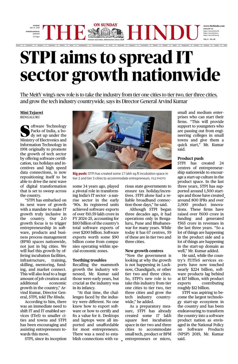 STPI (@stpiindia) on Twitter photo 📰STPI aims to spread IT sector growth nationwide
The MeitY wing’s new role is to take the industry from tier one cities to tier two, tier three cities, and grow the tech industry countrywide, says Director General, STPI Shri <a href="/arvindtw/">Arvind Kumar</a>
“STPI has embarked on its next wave of 📰STPI aims to spread IT sector growth nationwide
The MeitY wing’s new role is to take the industry from tier one cities to tier two, tier three cities, and grow the tech industry countrywide, says Director General, STPI Shri <a href="/arvindtw/">Arvind Kumar</a>
“STPI has embarked on its next wave of