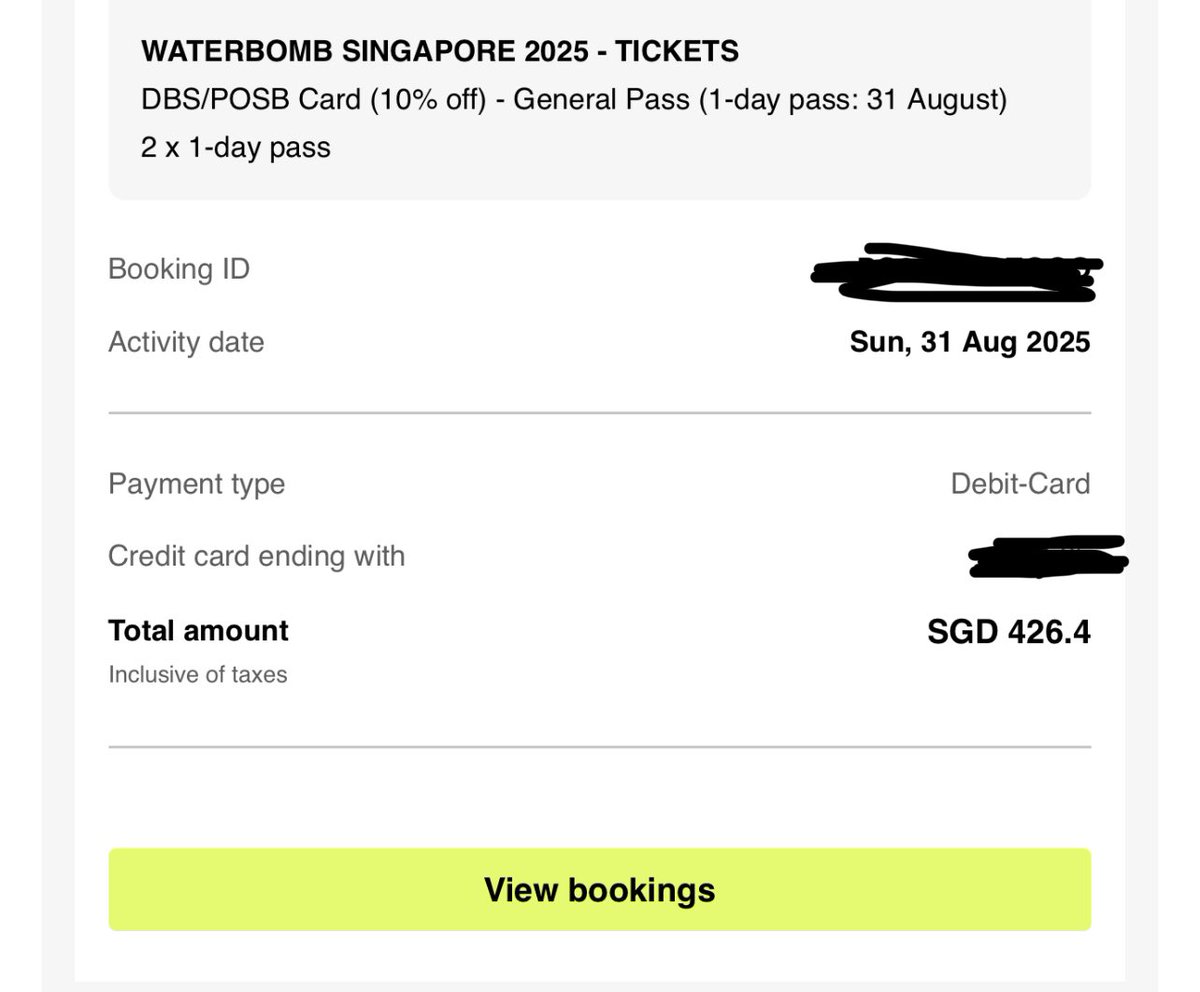 blinkinsomnia_x's tweet photo. WTS Waterbomb SG 2025 Day 2  31 AUG SUNDAY 2x Tickets at $426.40

Ticket ID Won Estelle Fly Star Package 

Selling due to  change of plans. Selling at original DBS discount price.

#waterbombfestivalsingapore #waterbombSG2025 #WATERBOMB https://t.co/TVHUdf6CpH