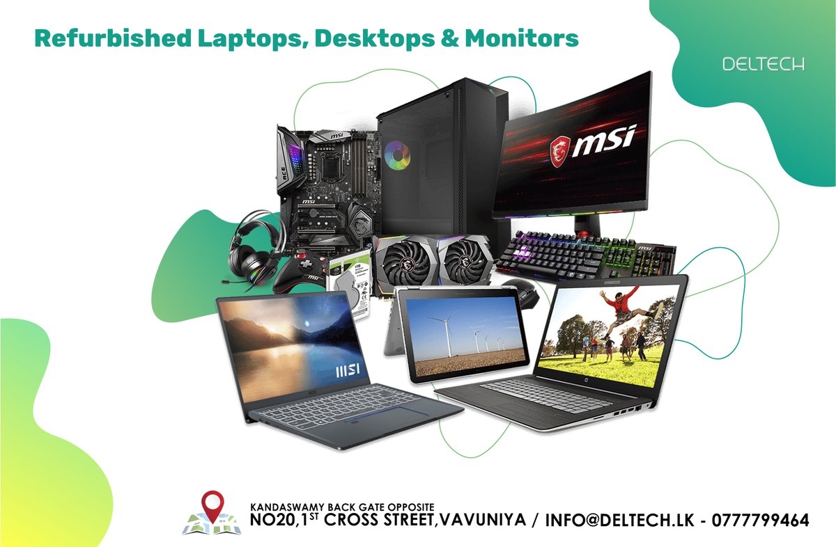 Refurbished Laptops, Desktops &amp; Monitors
Brand New and Used Computers, Used Desktops, Used Laptops, Used Gaming VGA Cards, and Accessories
📷 or more information :
📷No 20,1st Cross Street, Vavuniya
📷077 779 9464 / 0244123124
📷: deltech.lk