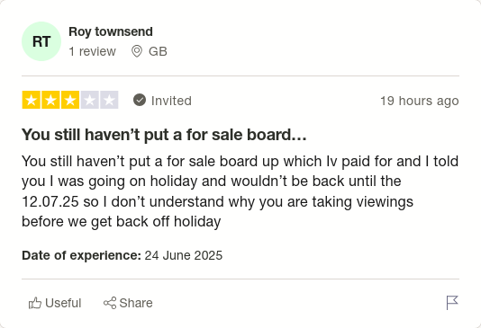 Roy townsend gave Purplebricks 3 stars via <a href="/Trustpilot/">Trustpilot</a> trstp.lt/tNPsxHXxJc #CONmisery #NoBull #ownit