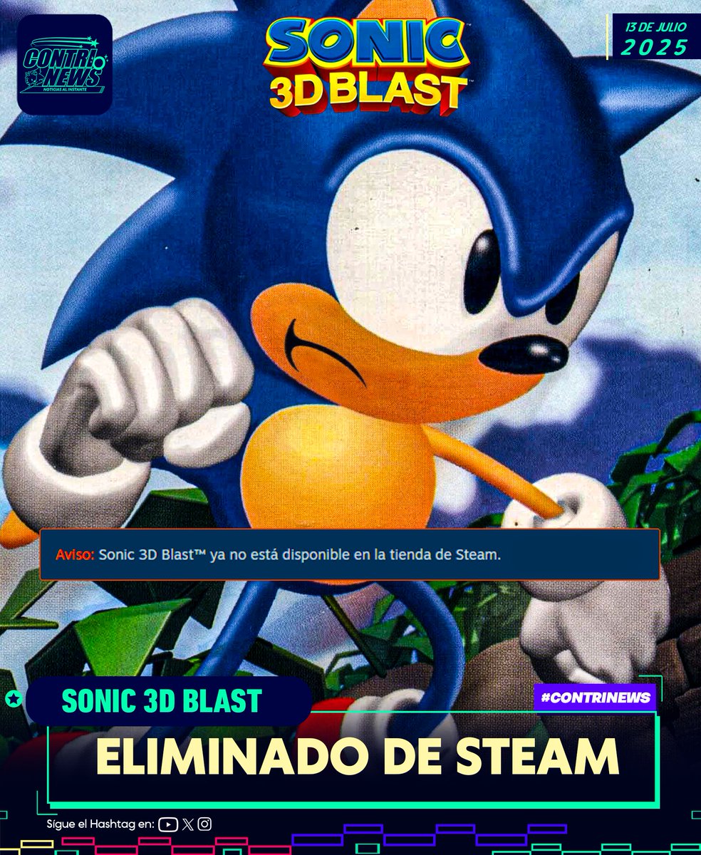 contriteorb4's tweet image. #CONTRINEWS
¡Adios Flickies!
Sin previo aviso el videojuego "SONIC 3D BLAST"
Ha sido eliminado de la tienda de Steam.🚫
