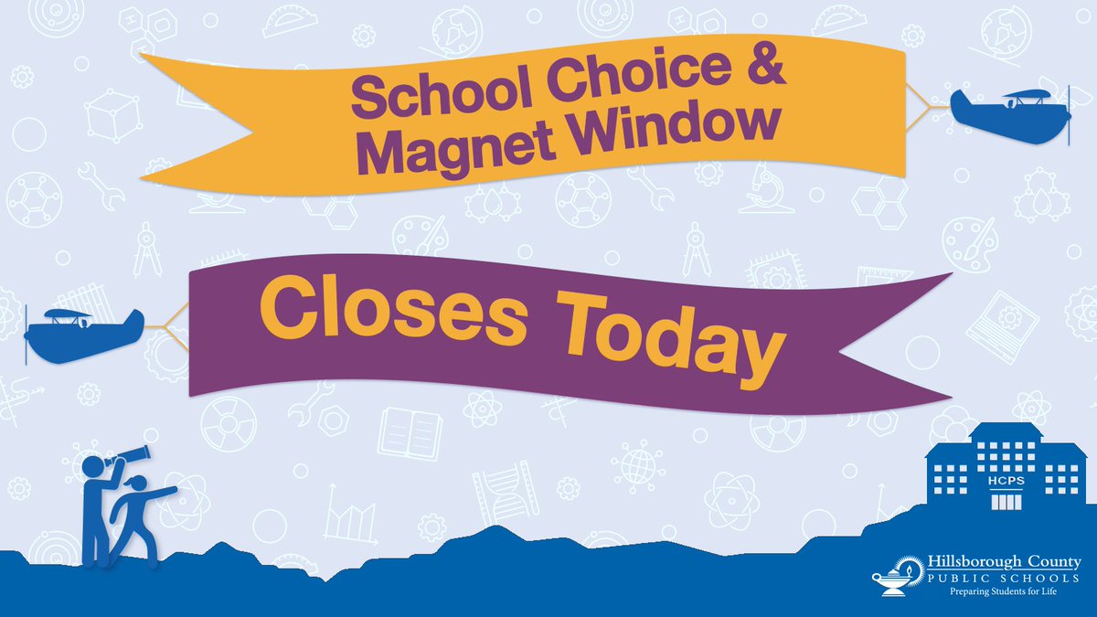 Young Middle Magnet School (@youngmiddlehcps) on Twitter photo Reminder:
Today is the last day to apply for the HCPS School Choice and Maget programs for the 2025-2026 school year!
Apply now: hillsboroughschools.org/choice
🕛The window closes at 11:59 p.m.
#MagnetPrograms #SchoolChoice Reminder:
Today is the last day to apply for the HCPS School Choice and Maget programs for the 2025-2026 school year!
Apply now: hillsboroughschools.org/choice
🕛The window closes at 11:59 p.m.
#MagnetPrograms #SchoolChoice